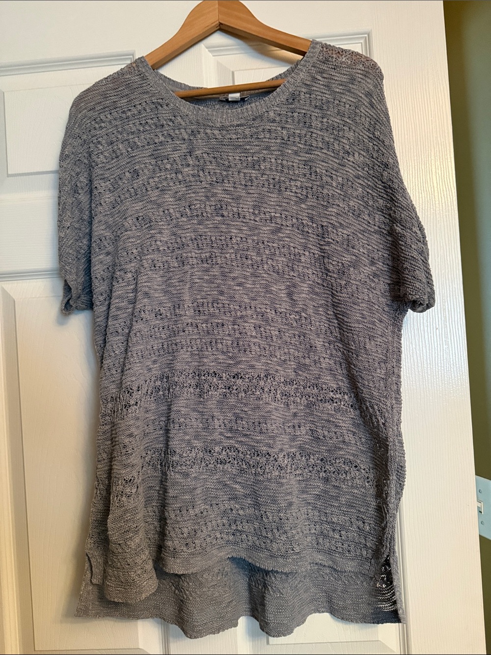 J. Jill Heather Gray Open-Knit Short Sleeve Sweater